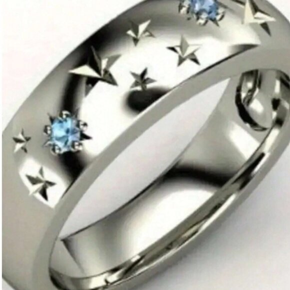 Silver Starry Ring Blue Synthetic Stones Unisex NWT Choose Size - Picture 3 of 4